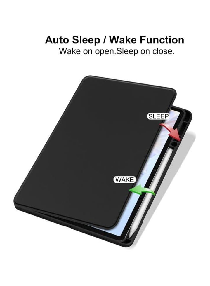 Case for Xiaomi Redmi Pad 2 11-inch 2025 Smart Tablet Leather Case with Auto Wake/Sleep, 360° Rotating Stand Cover Acrylic Clear Back Cover with Pencil Holder (Black) - Image 2